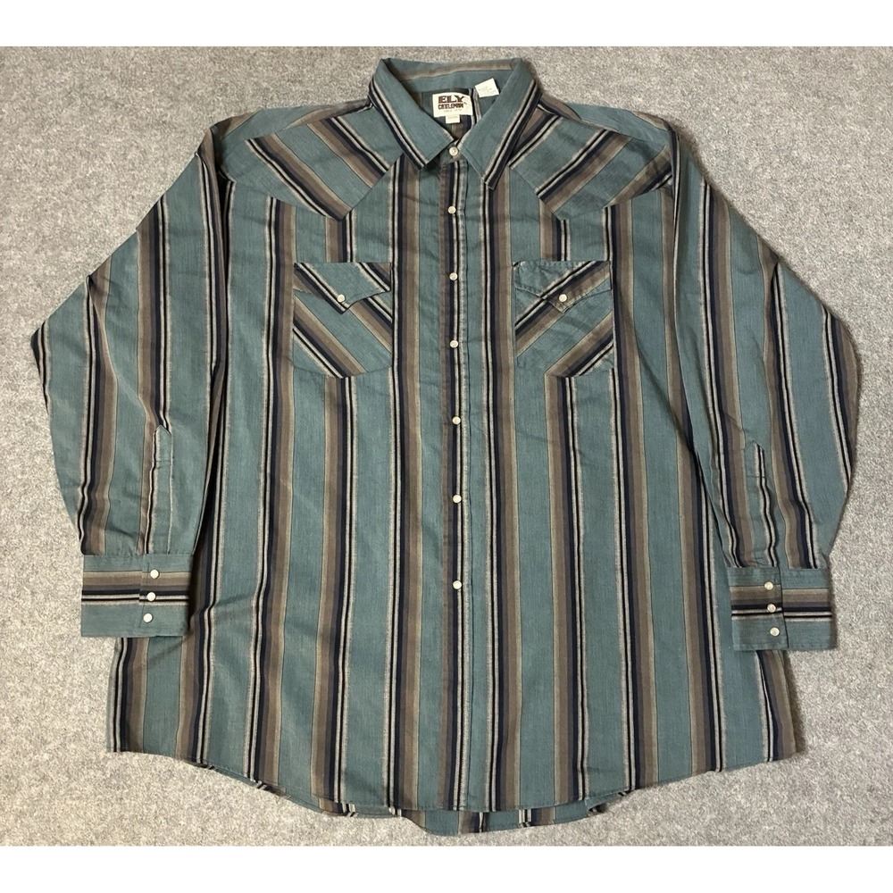 Vtg Ely Cattleman Shirt Mens 3XL Striped Western Pearl Snap Cowboy Long Sleeve